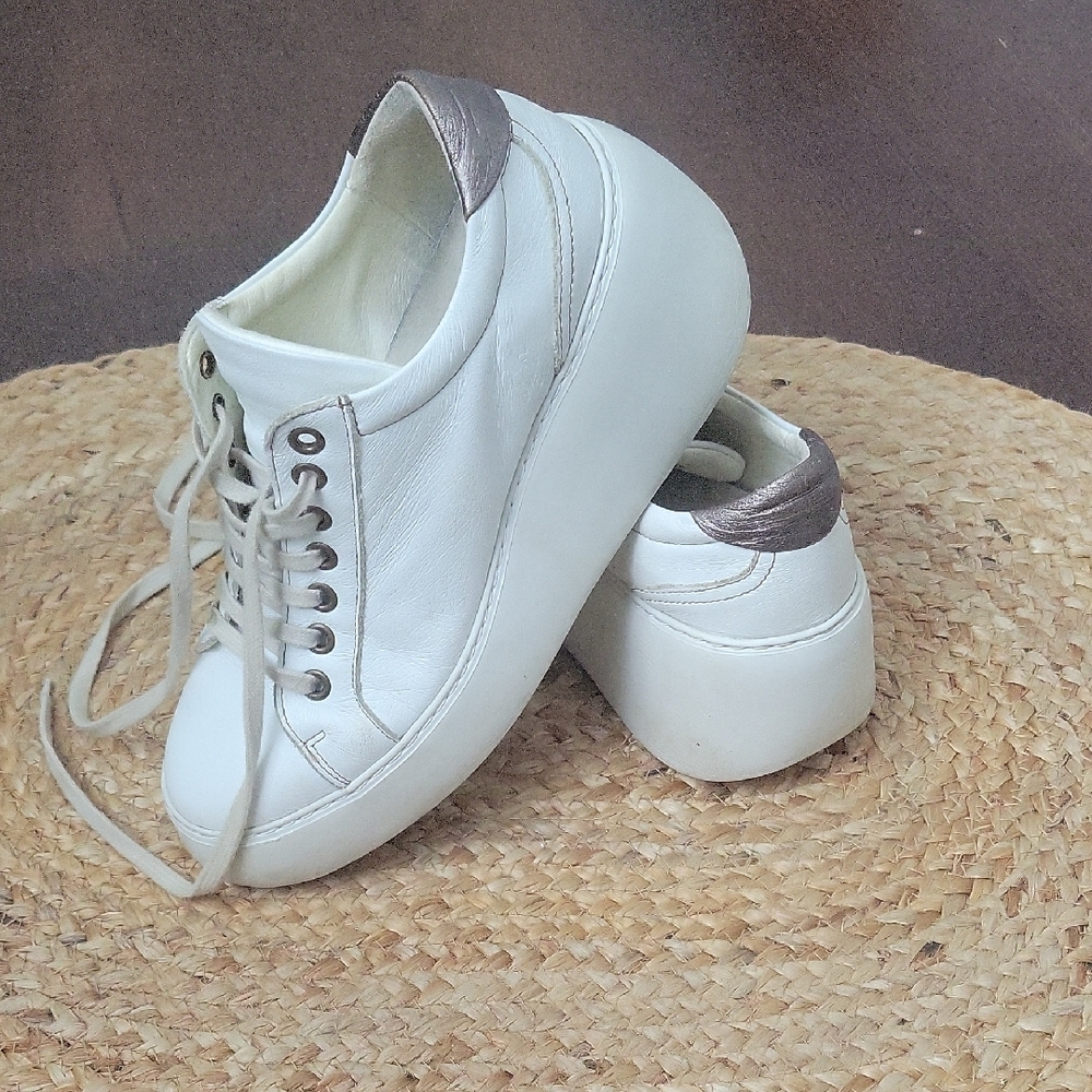 Fly London White and Silver Platform Sneakers